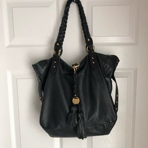 Juicy Couture Washed Black Leather Tote Bag